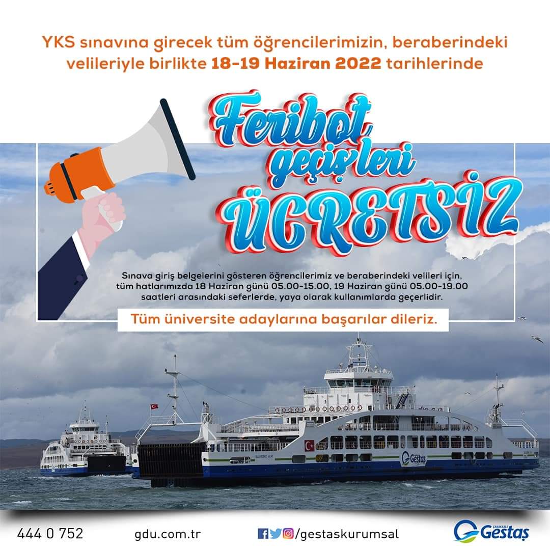 YKS gircek öğrencilere feribot ücretsiz olacak